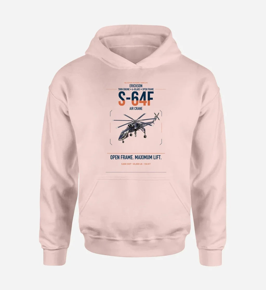 Erickson S-64F Air Crane design on pink double-side hoodie, single-side print
