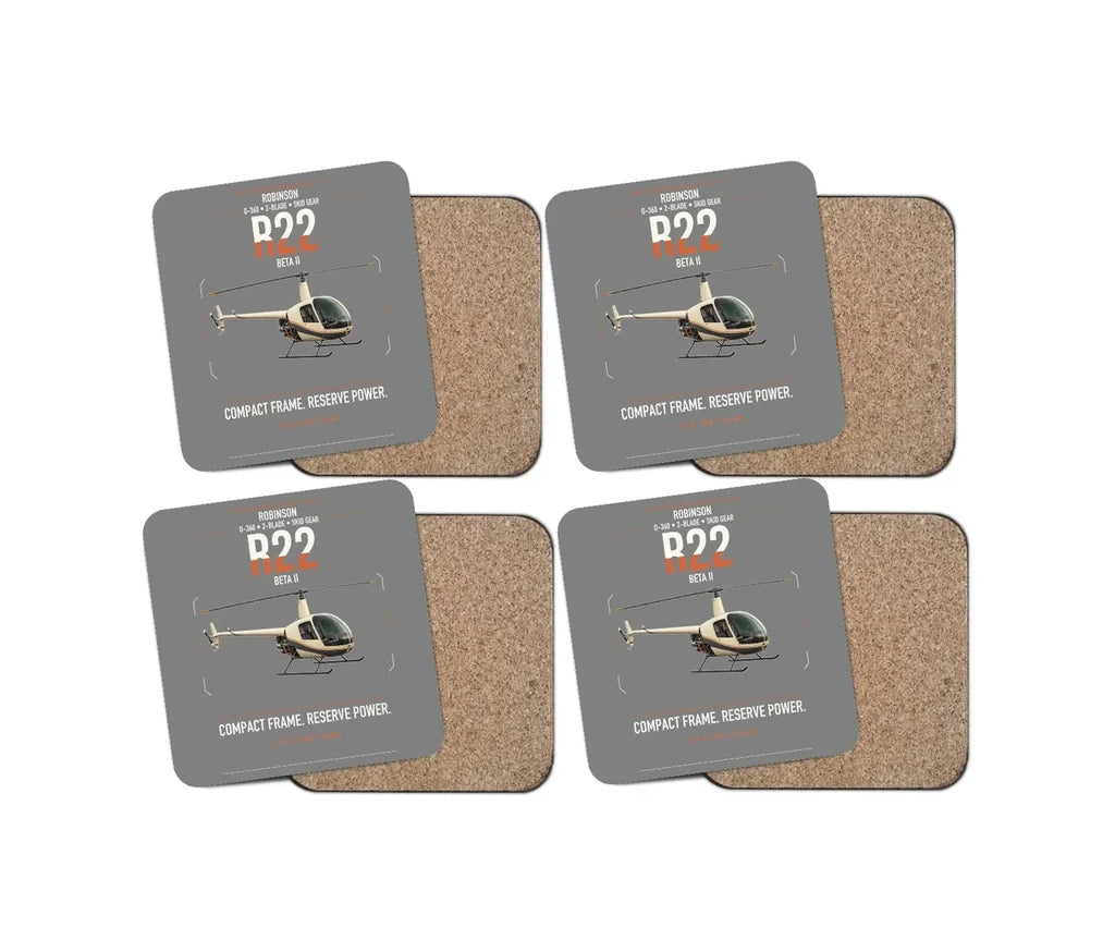 Robinson R22 Beta II design on gray 4 pieces set coaster