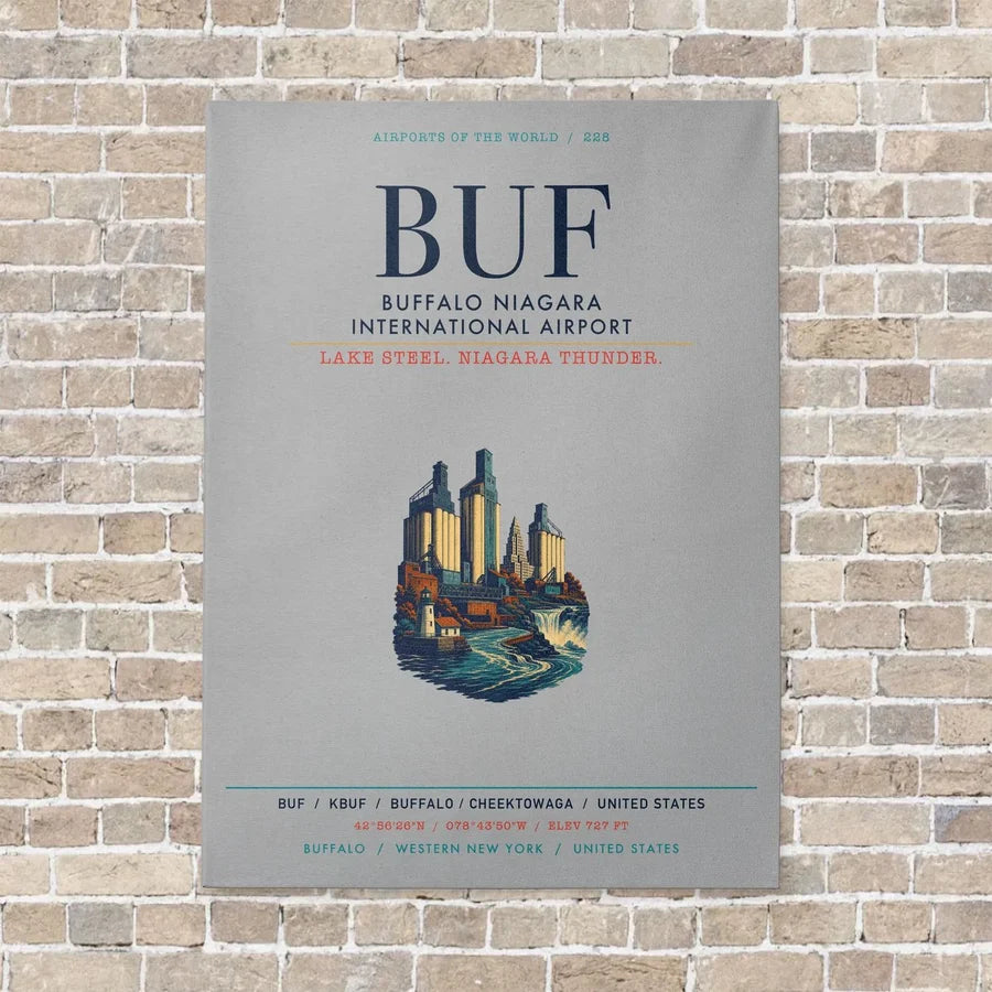 Buffalo Niagara International Airport BUF vertical canvas print - no frame - light gray background