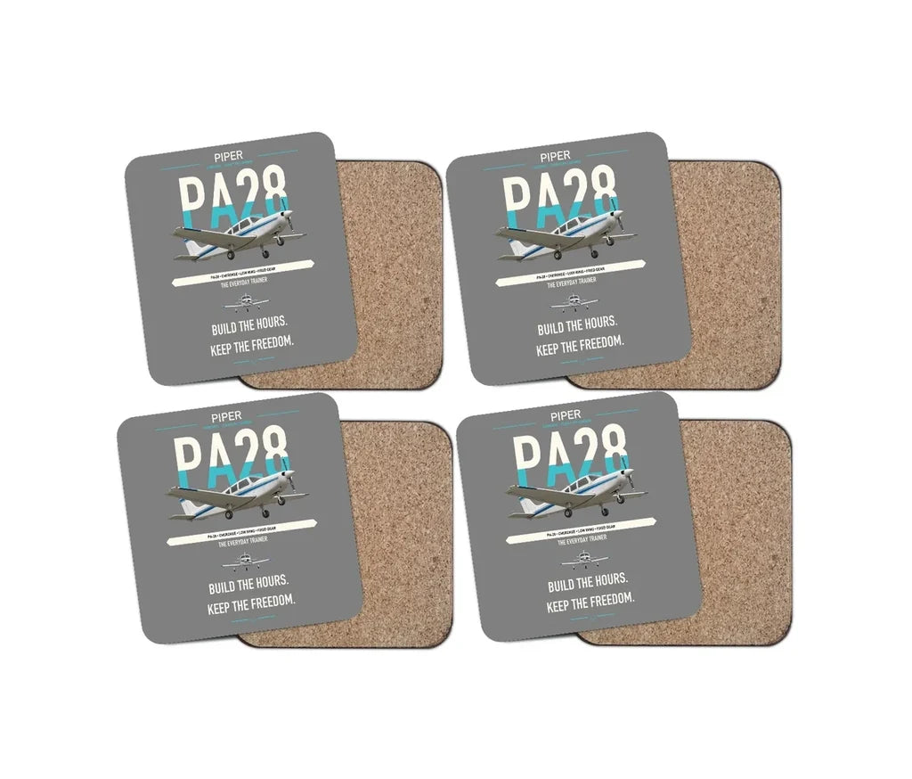Piper PA-28 Cherokee design on gray 4 pieces set coaster