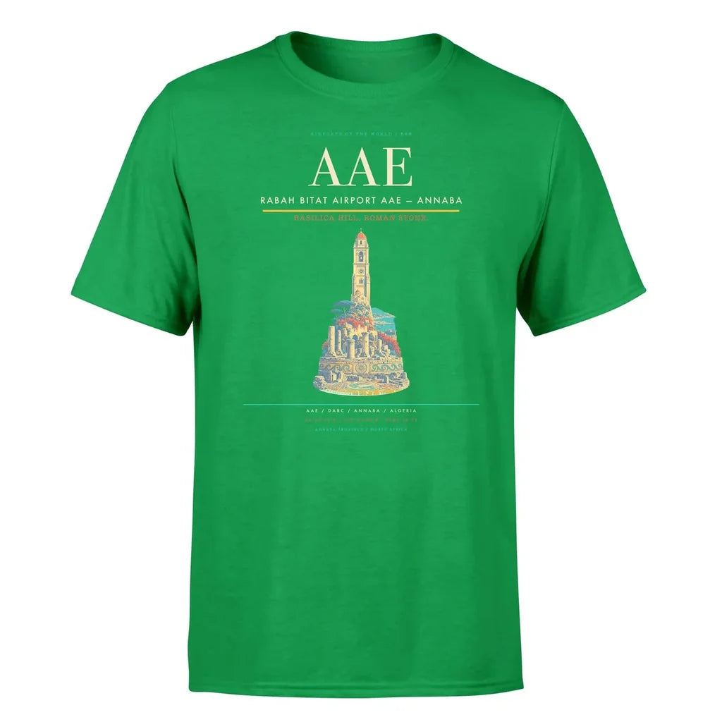 Rabah Bitat Airport (AAE) T-Shirt single-side front print in Green | rabah-bitat-airport-aae-double-side-t-shirt