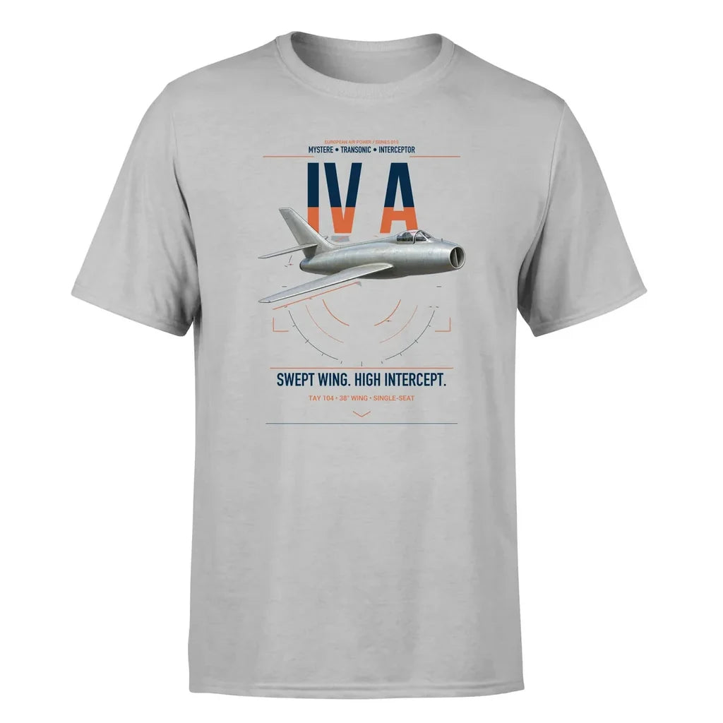 Dassault Mystère IV A design on light gray t-shirt, single-side print