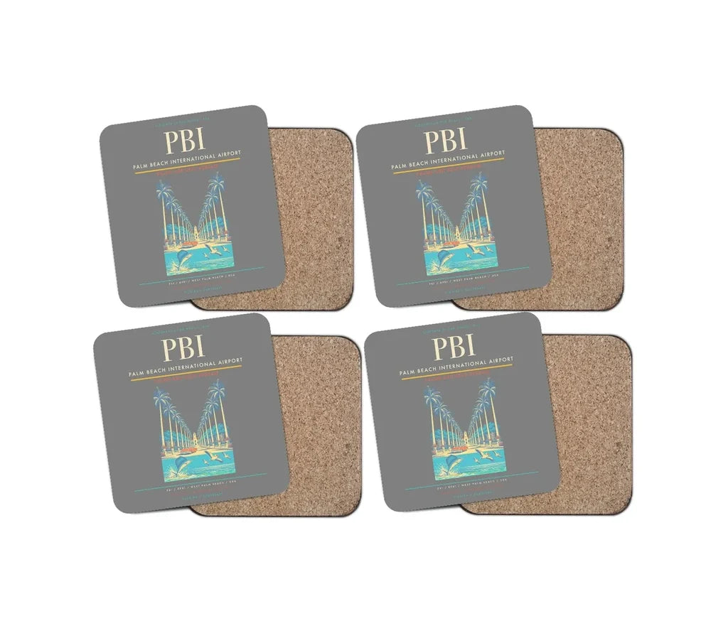 Palm Beach International Airport (PBI) design on gray 4 pieces set coaster