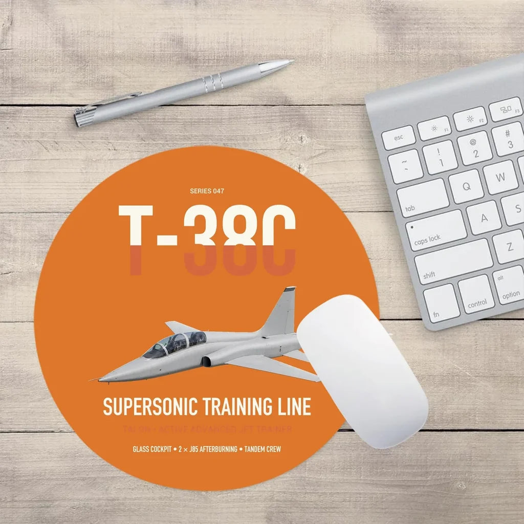 T-38C Talon design on orange round mouse pad