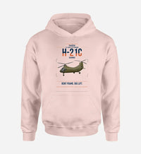 Thumbnail for Piasecki H-21C Shawnee design on pink double-side hoodie, single-side print