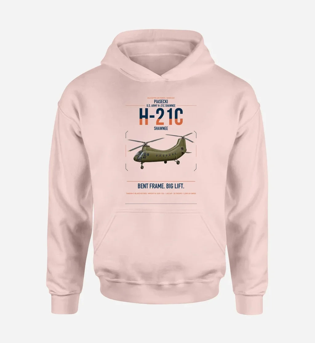 Piasecki H-21C Shawnee design on pink double-side hoodie, single-side print