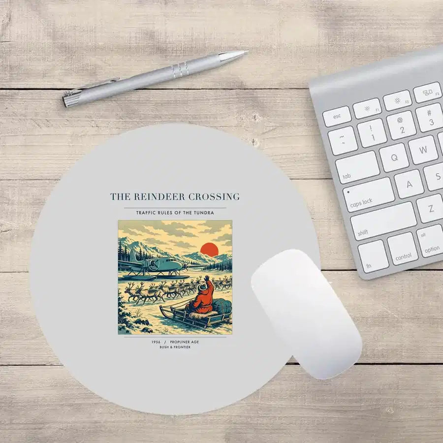 VINTAGE G4350 - The Reindeer Crossing - Designed Mouse Pads design on lightgray round