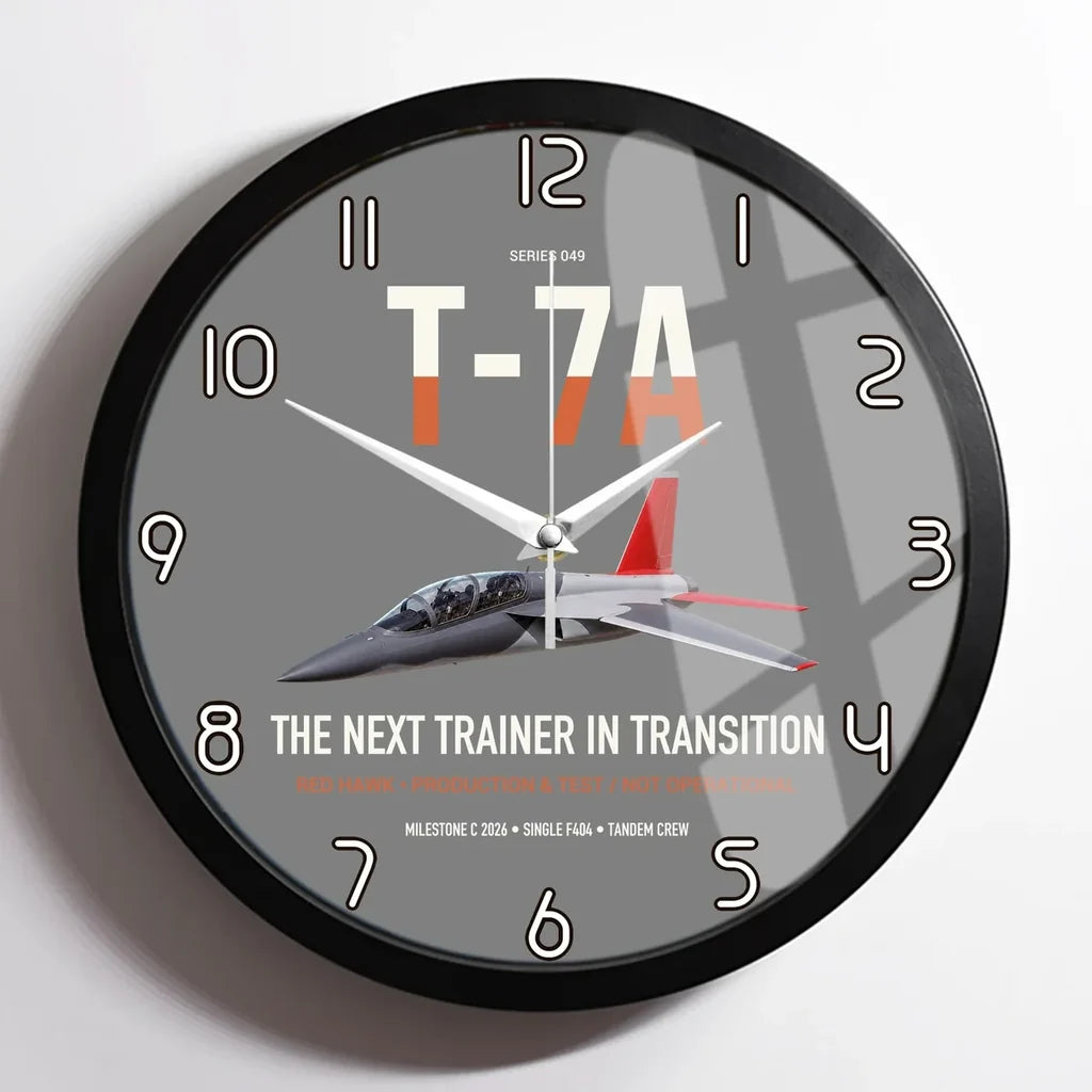 T-7A Red Hawk design on gray framed wall clock