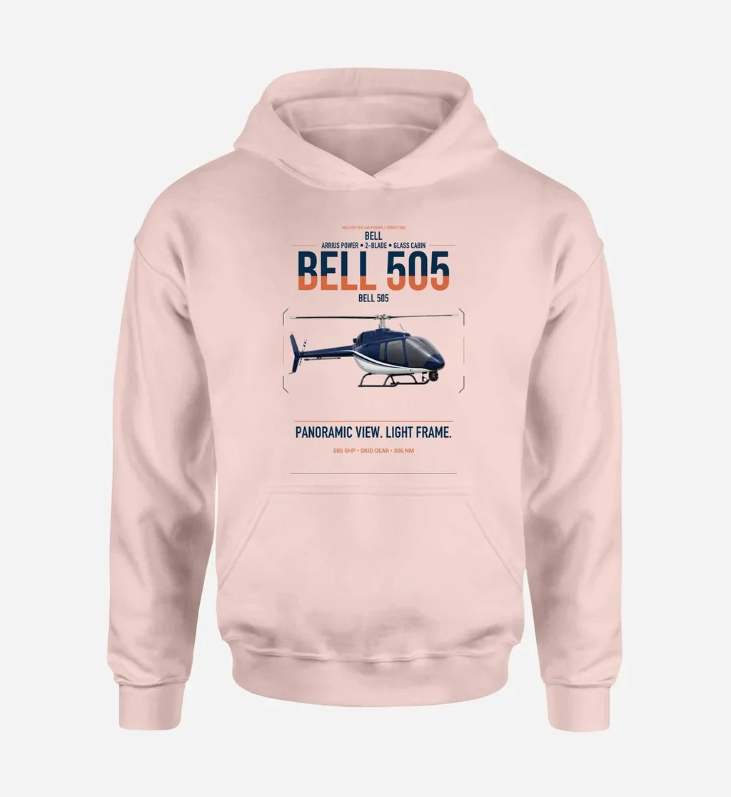 Bell 505 design on pink double-side hoodie, single-side print