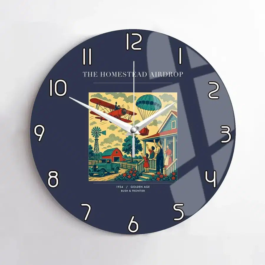 VINTAGE G4199 - The Homestead Airdrop - Designed Wall Clocks design on navyblue no-frame