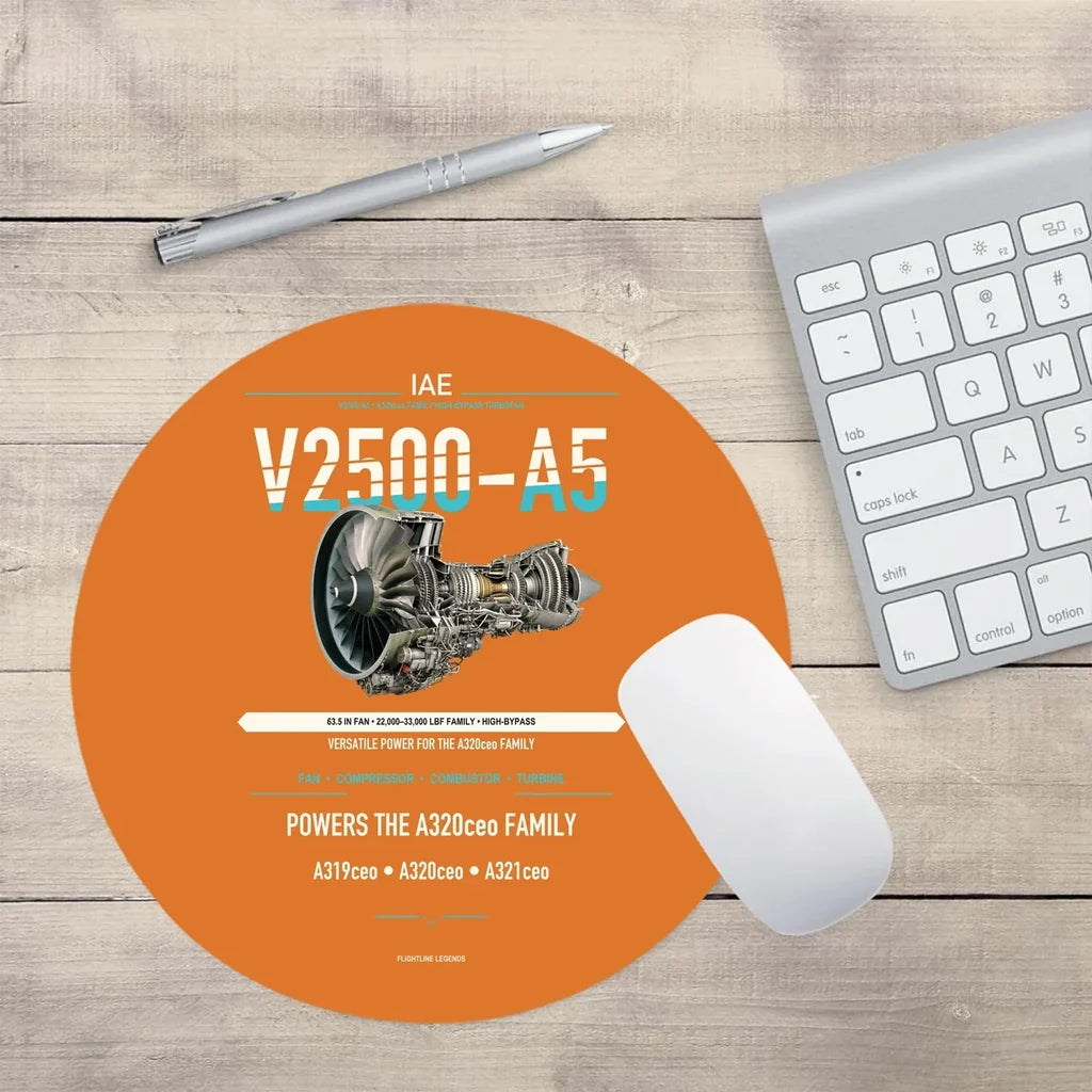 V2500-A5 design on orange round mouse pad