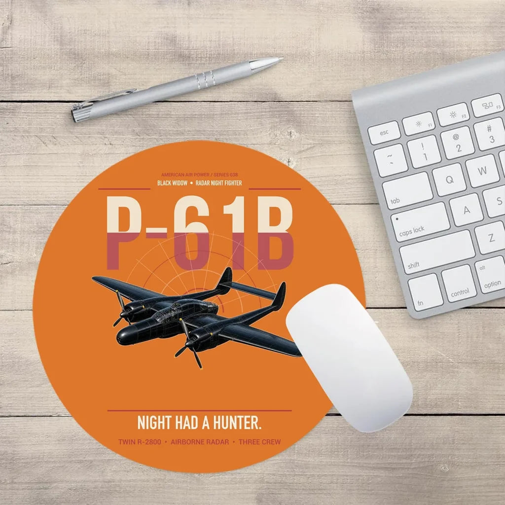 P-61B Black Widow design on orange round mouse pad
