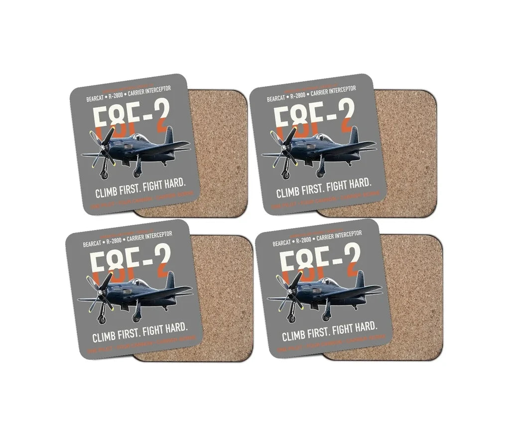 F8F-2 Bearcat Climb First Fight Hard design on gray 4 pieces set coaster