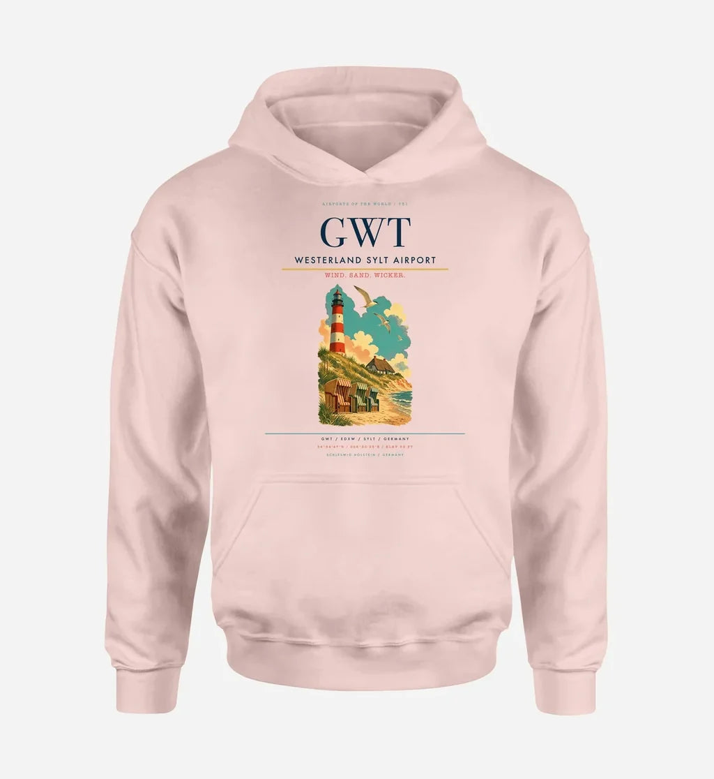Westerland Sylt Airport (GWT) design on pink hoodie single-side print