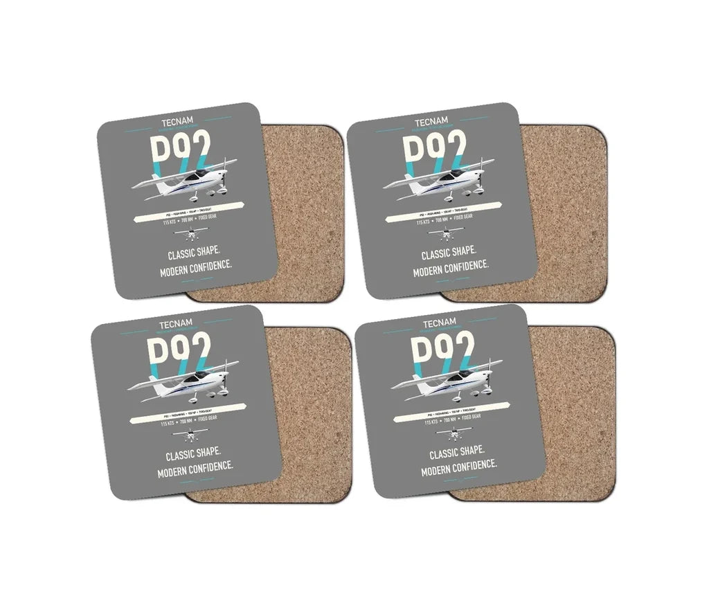 Tecnam P92 Echo MkII design on gray 4 pieces set coaster
