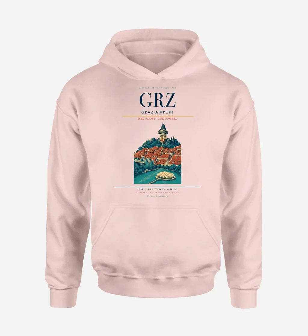 Graz Airport (GRZ) design on pink hoodie single-side print