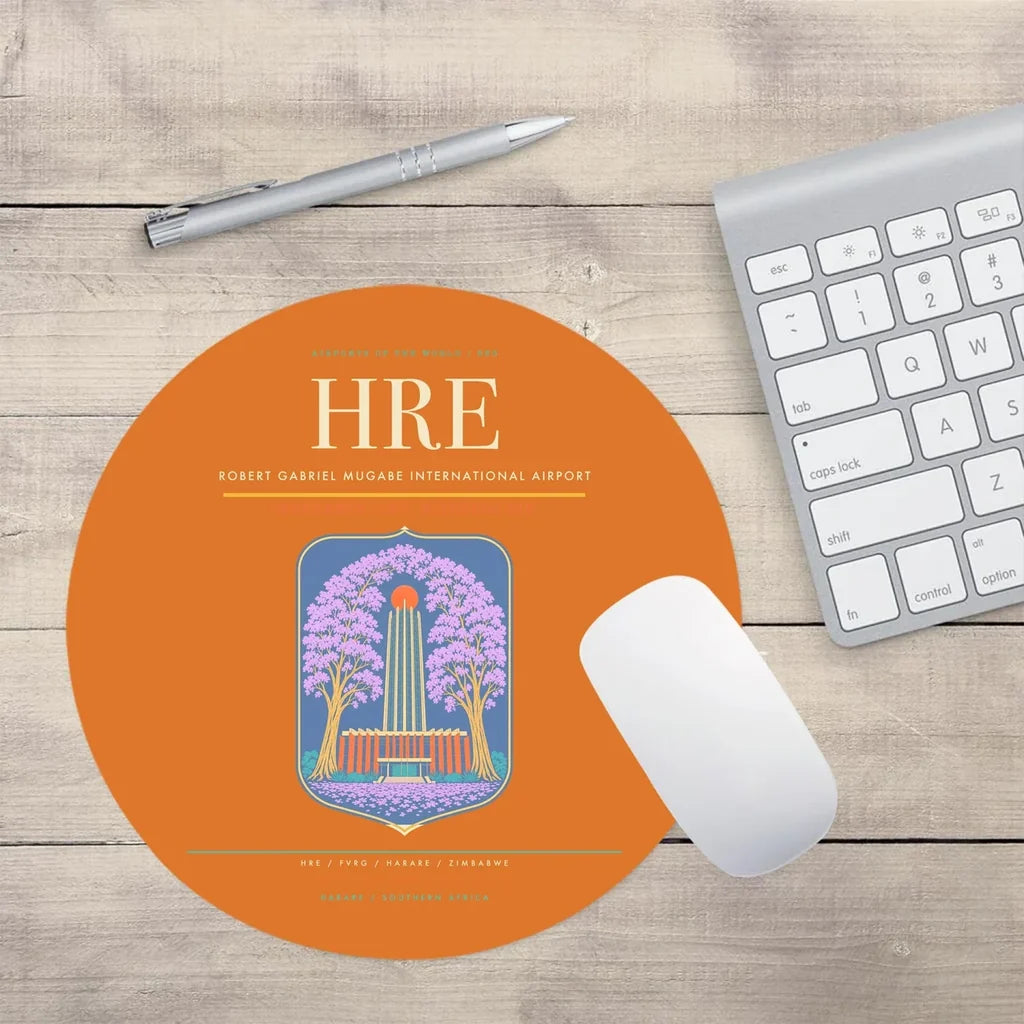 Robert Gabriel Mugabe International Airport (HRE) design on orange round mouse pad