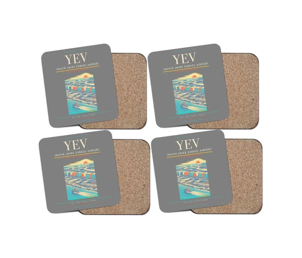 Inuvik (Mike Zubko) Airport (YEV) design on gray 4 pieces set coaster