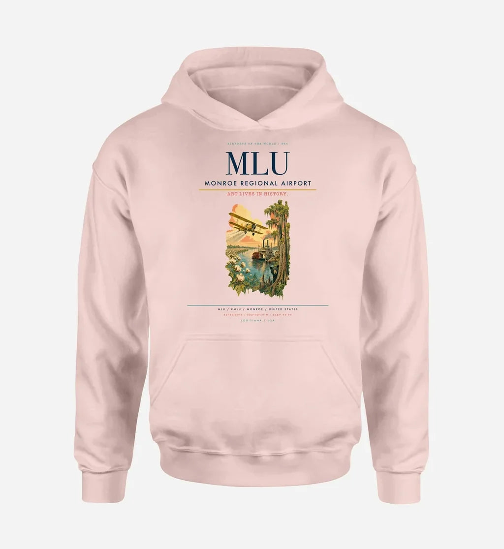Monroe Regional Airport (MLU) design on pink hoodie single-side print