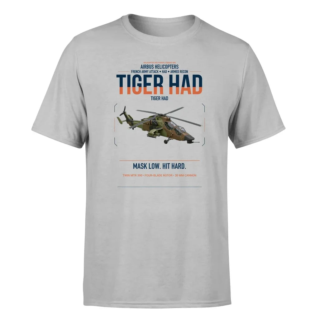 Airbus Helicopters Tiger HAD design on light gray t-shirt, single-side print