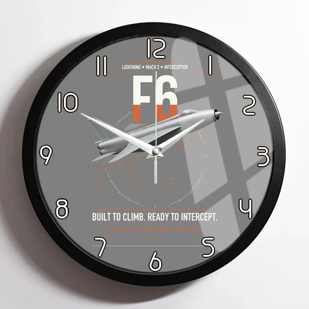 English Electric Lightning F6 design on gray framed wall clock
