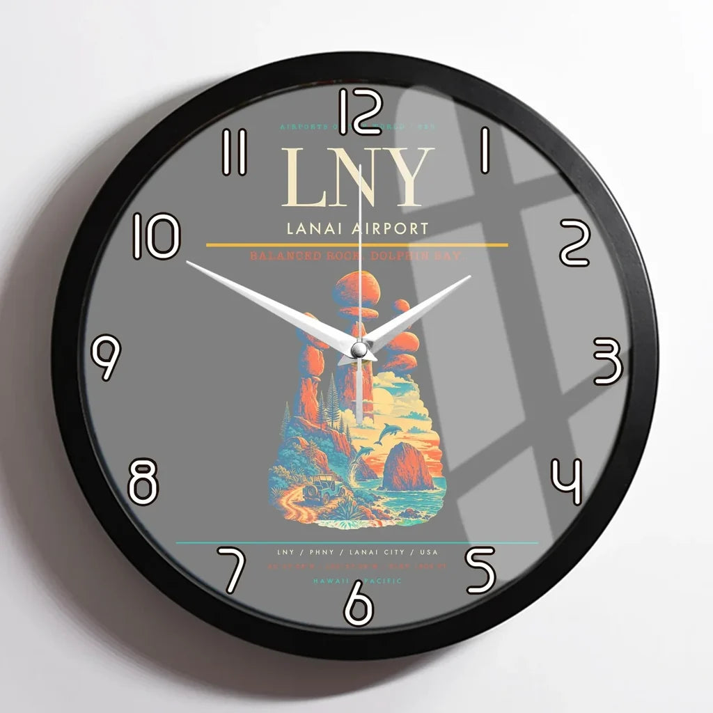 Lanai Airport (LNY) design on gray framed wall clock