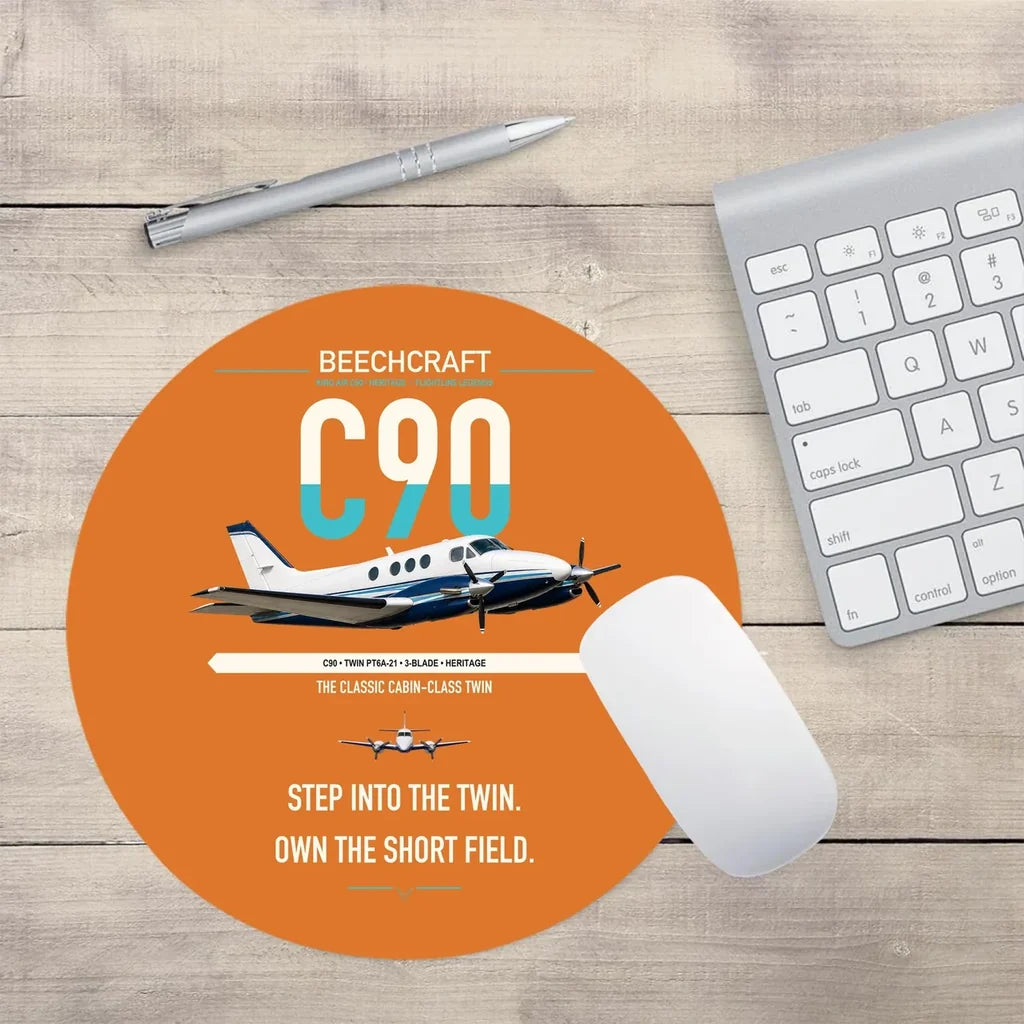 Beechcraft King Air C90 design on orange round mouse pad