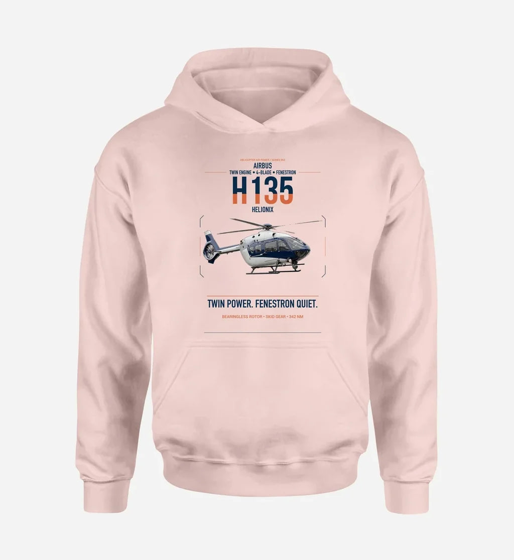 Airbus H135 design on pink double-side hoodie, single-side print