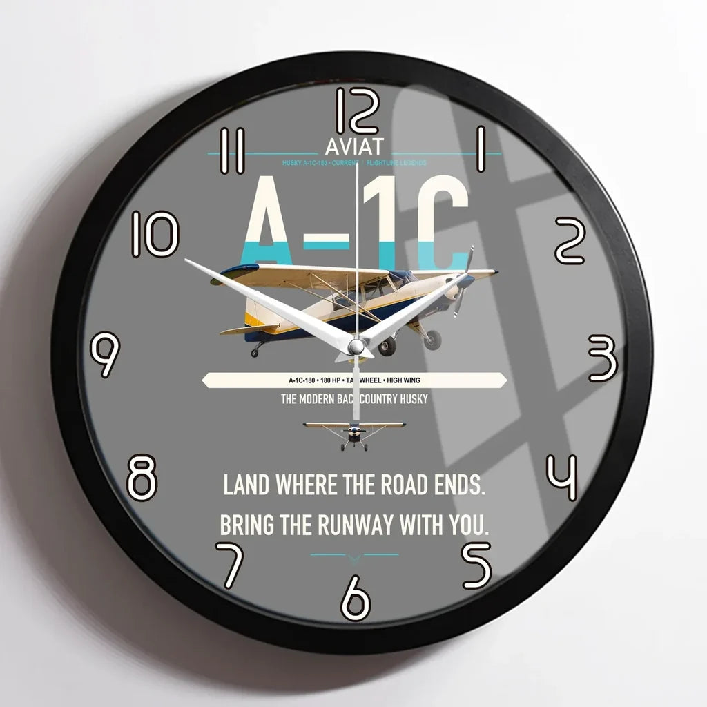 Aviat Husky A-1C-180 design on gray framed wall clock