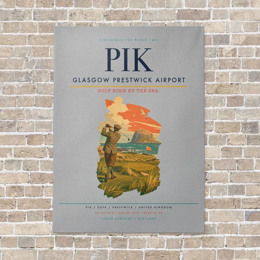Glasgow Prestwick Airport PIK vertical canvas print - no frame - light gray background