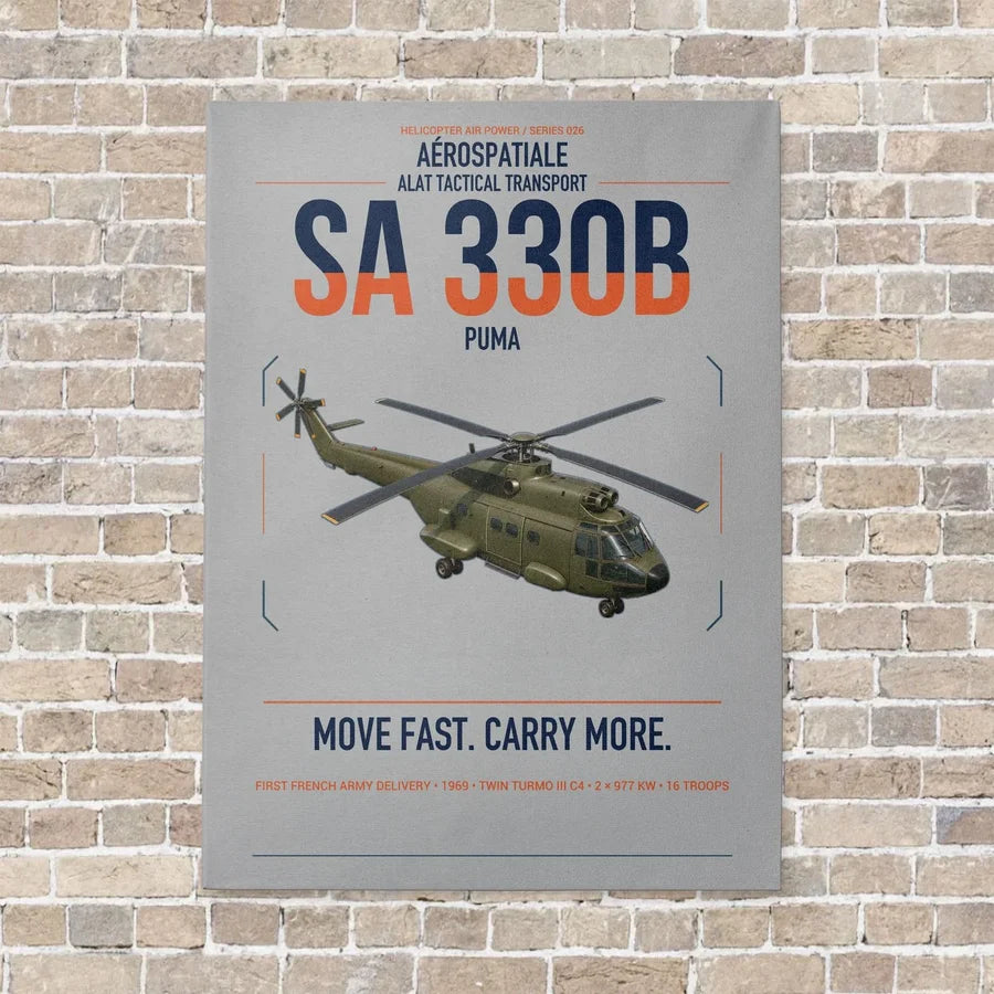 Aérospatiale SA 330B Puma vertical canvas print - no frame - light gray background