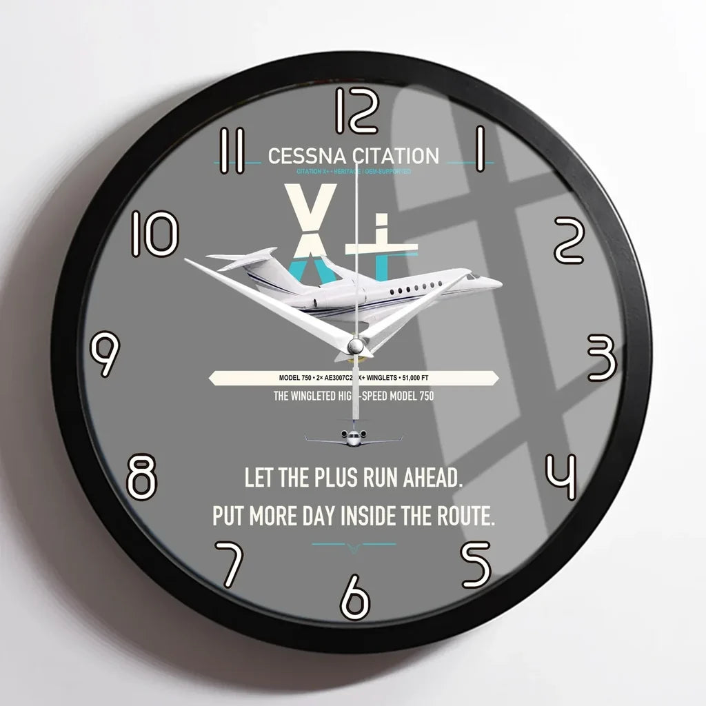 Cessna Citation X+ design on gray framed wall clock