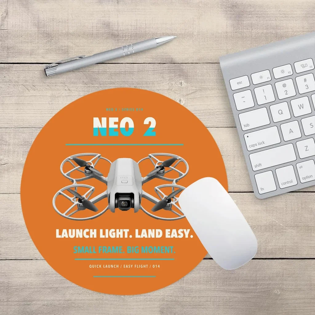 DJI Neo 2 design on orange round mouse pad