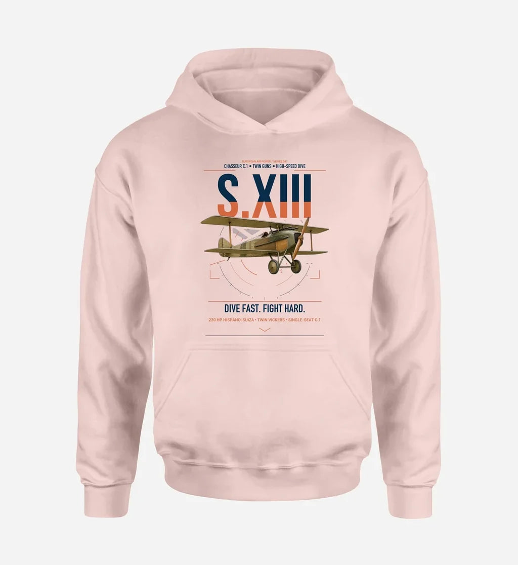 SPAD S.XIII C.1 design on pink double-side hoodie, single-side print