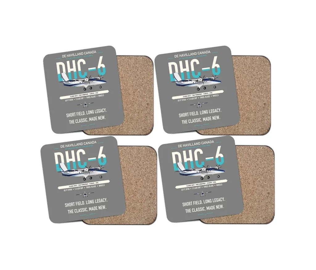 DHC-6 Twin Otter Classic 300-G design on gray 4 pieces set coaster