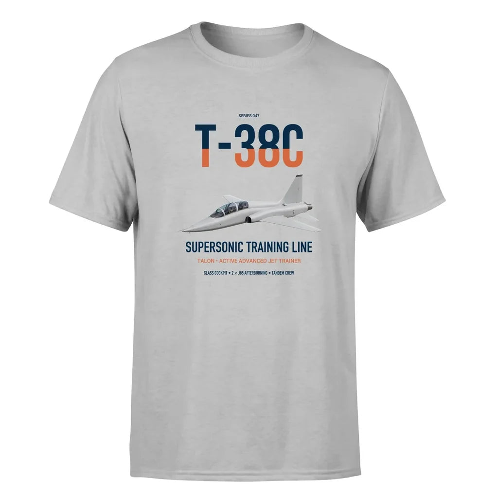 T-38C Talon design on light gray double-side t-shirt, single-side print