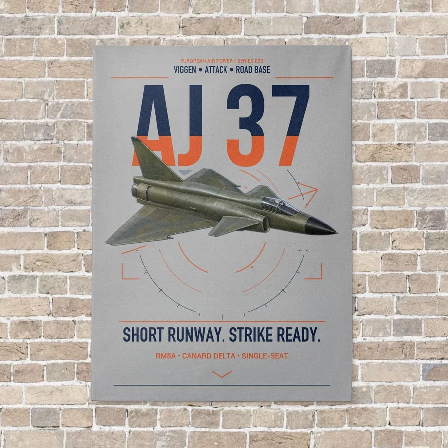 Saab AJ 37 Viggen vertical canvas print - no frame - light gray background