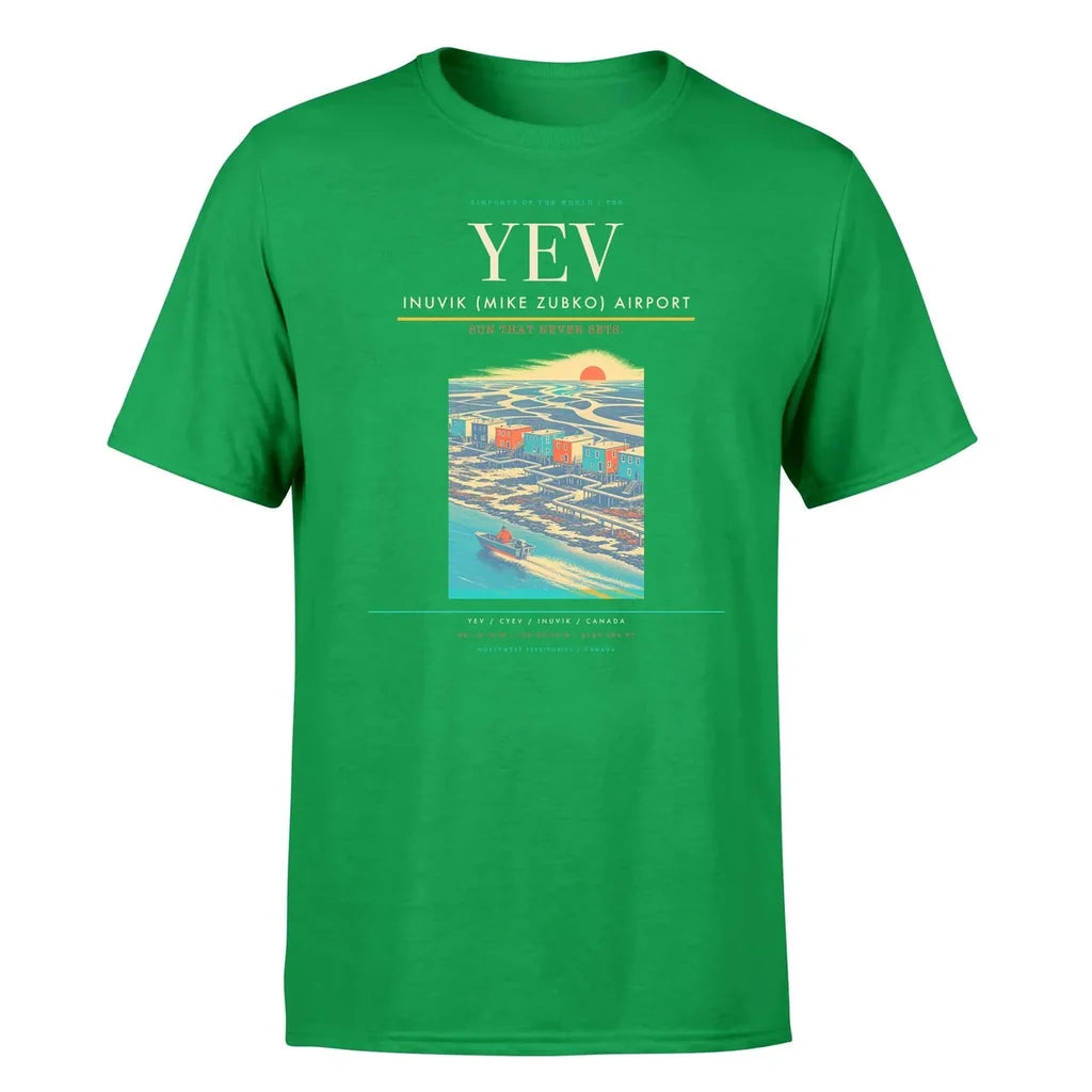 Inuvik (Mike Zubko) Airport (YEV) T-Shirt single-side front print in Green | inuvik-mike-zubko-airport-yev-double-side-t-shirt