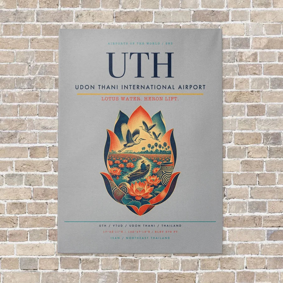 Udon Thani International Airport UTH vertical canvas print - no frame - light gray background