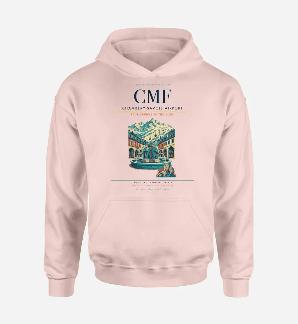 Chambéry-Savoie Airport (CMF) design on pink hoodie single-side print