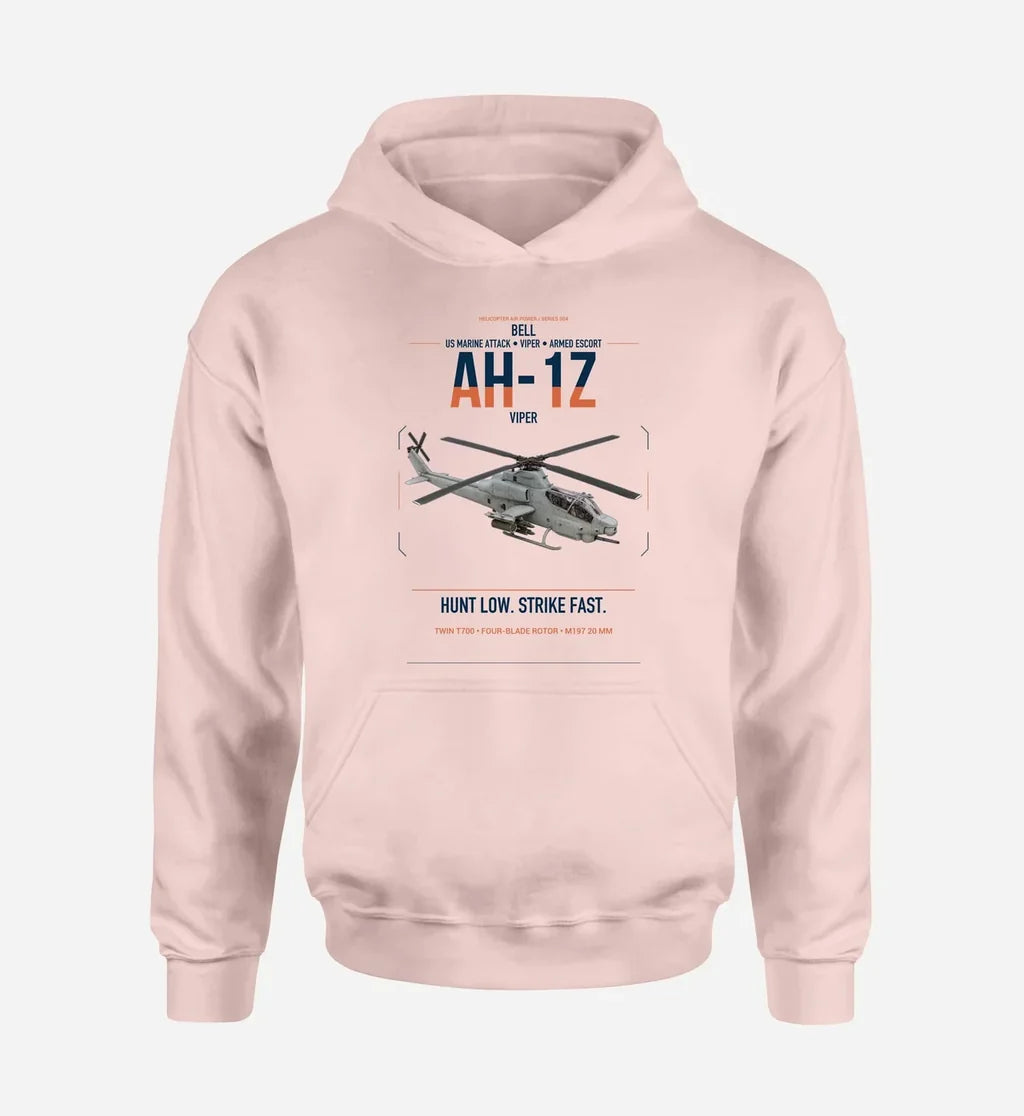 Bell AH-1Z Viper design on pink double-side hoodie, single-side print