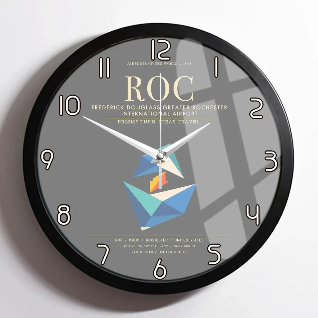 Frederick Douglass Greater Rochester International Airport ROC Wall-Clock Framed - Gray