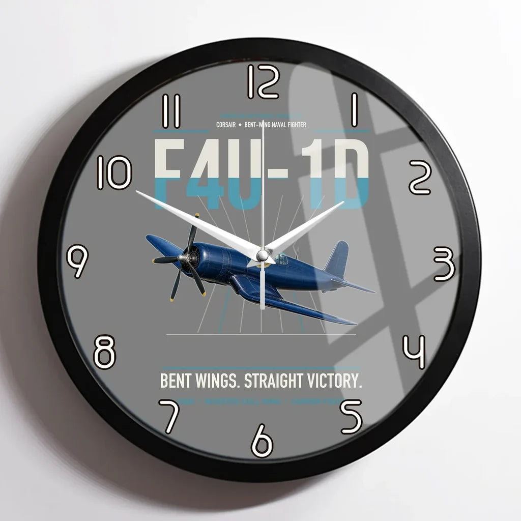 F4U-1D Corsair design on gray framed wall clock