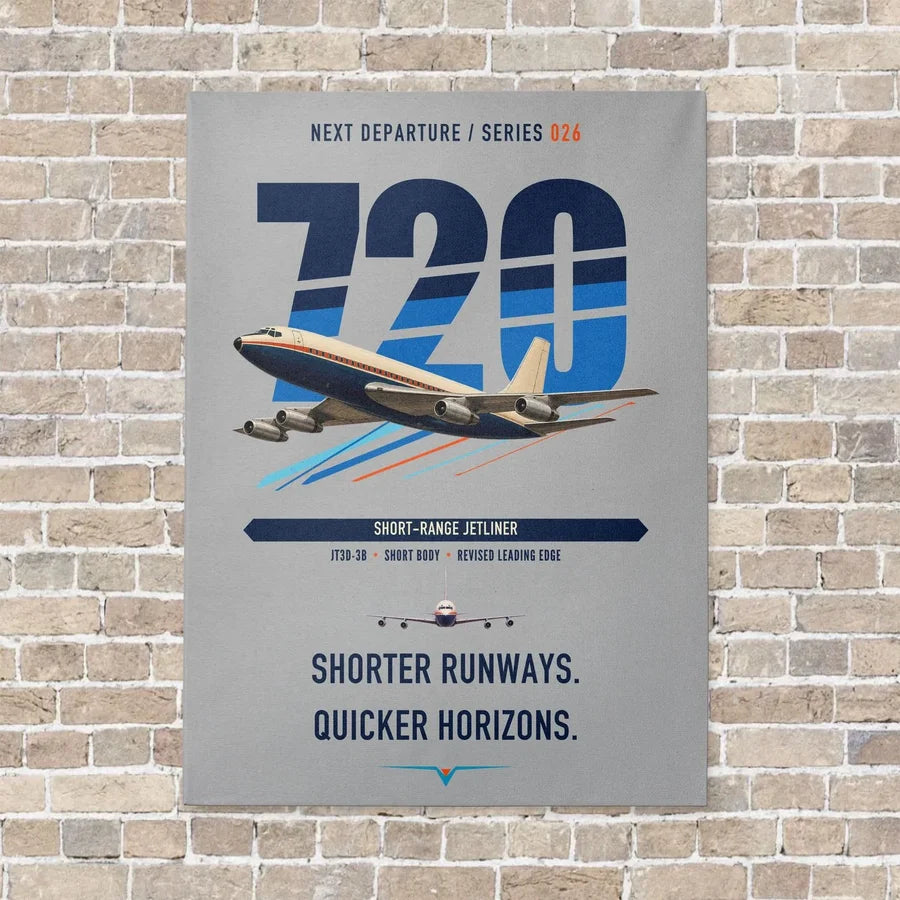 Boeing 720B vertical canvas print - no frame - light gray background