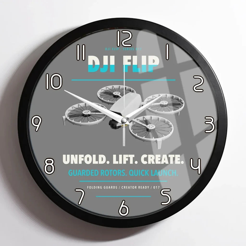 DJI Flip design on gray framed wall clock