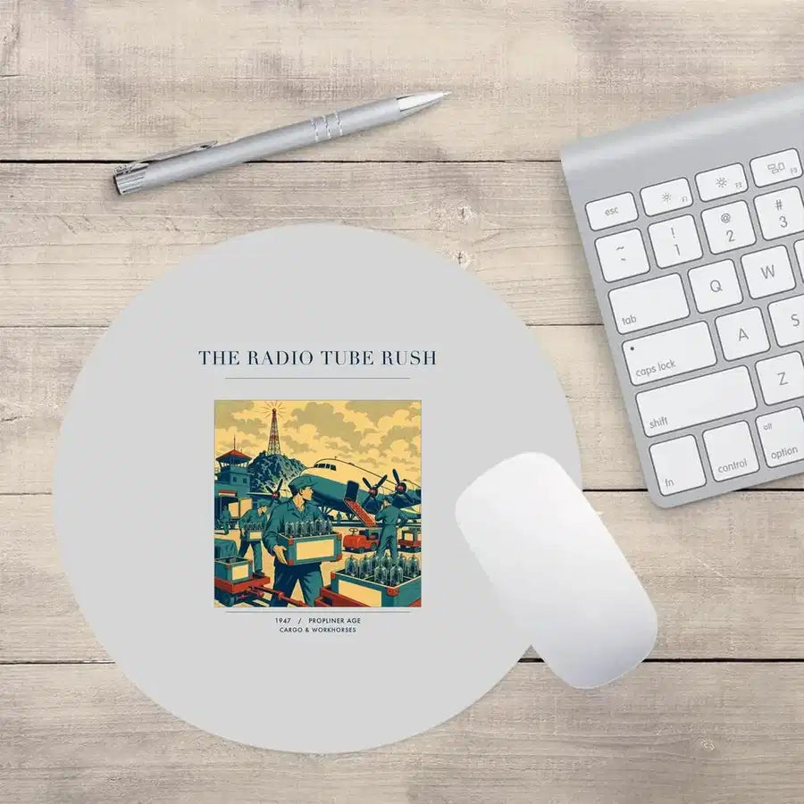VINTAGE G4414 - The Radio Tube Rush - Designed Mouse Pads design on lightgray round