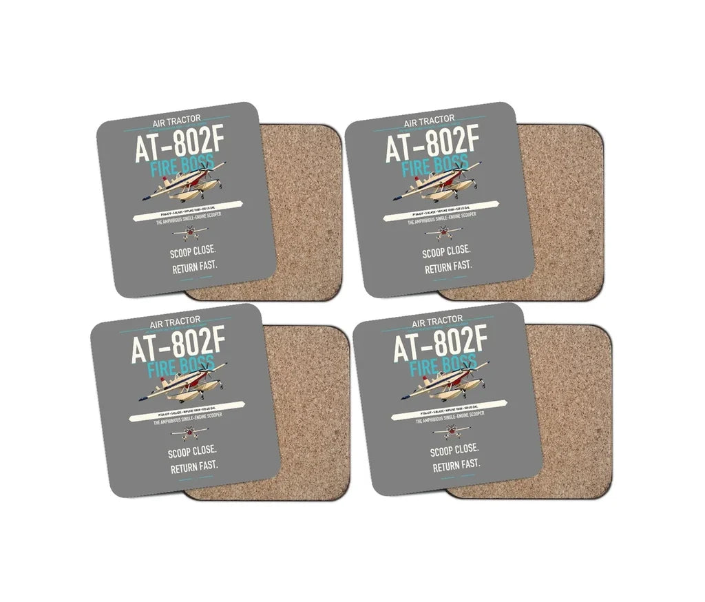 Air Tractor AT-802F Fire Boss design on gray 4 pieces set coaster