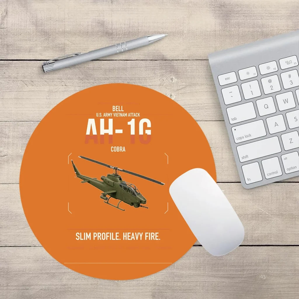Bell AH-1G Cobra design on orange round mouse pad