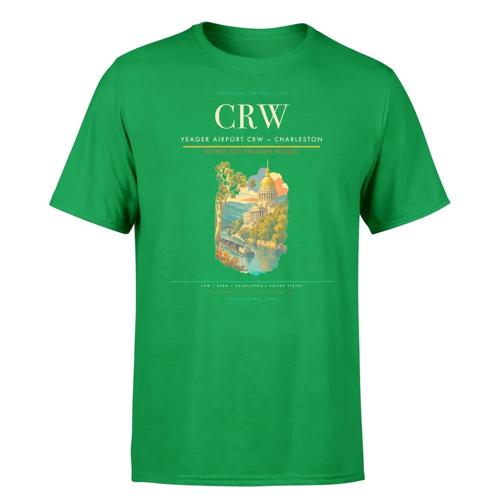 Yeager Airport (CRW) T-Shirt single-side front print in Green | yeager-airport-crw-double-side-t-shirt
