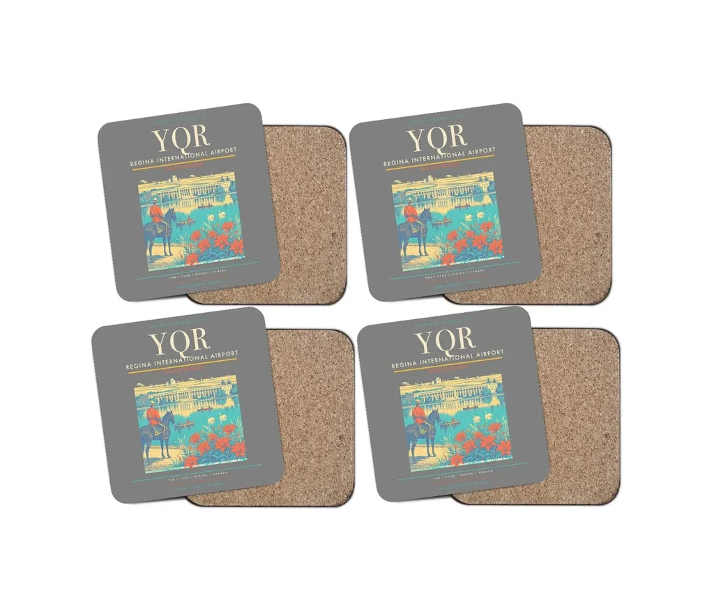 Regina International Airport (YQR) design on gray 4 pieces set coaster